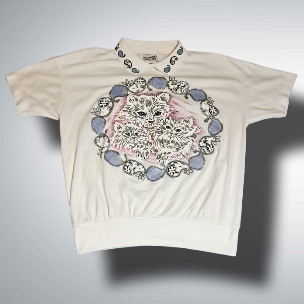 White Cat Print Shirt